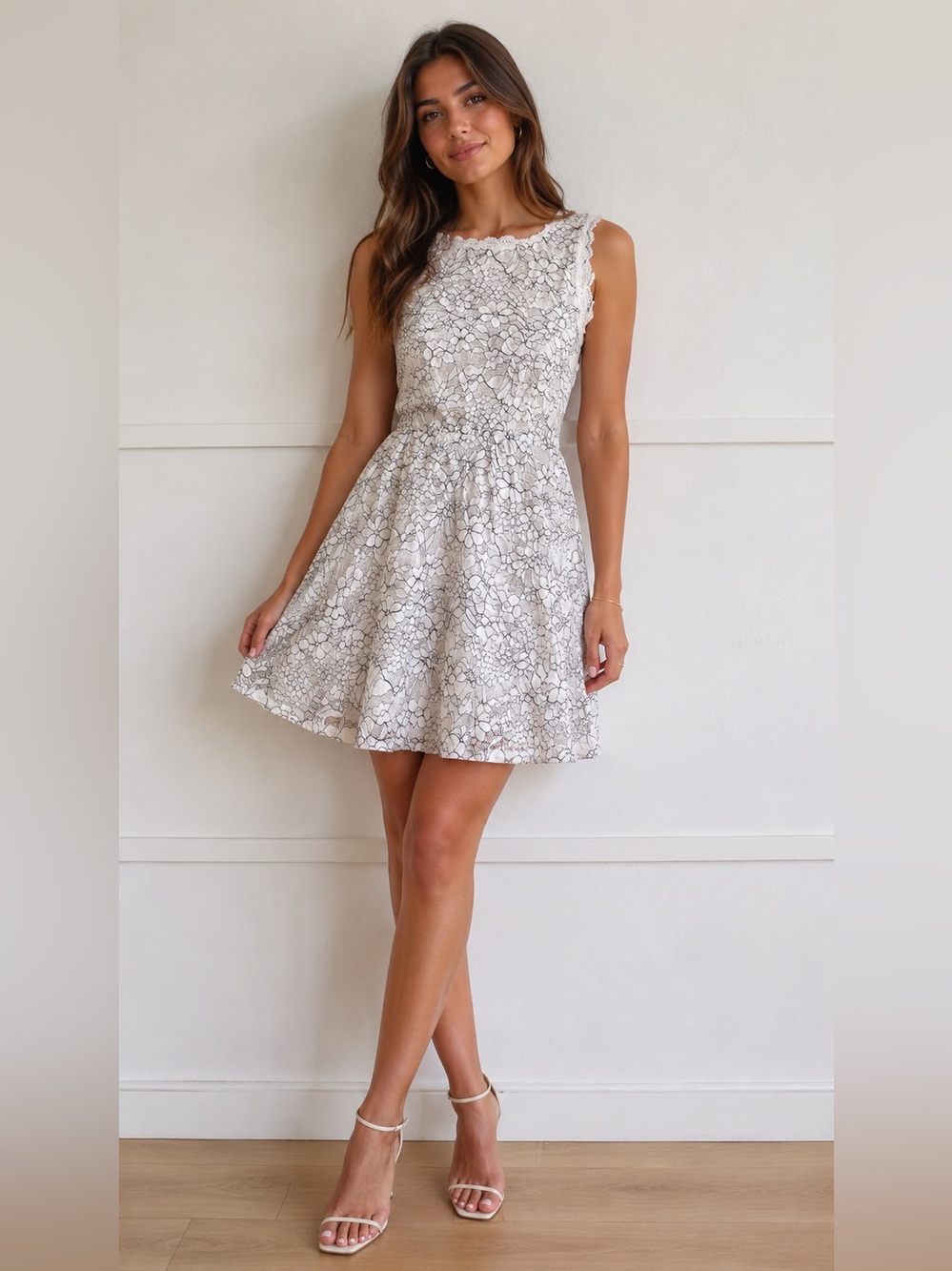 As U Wish White Floral Lace Fit & Flare Mini Dress